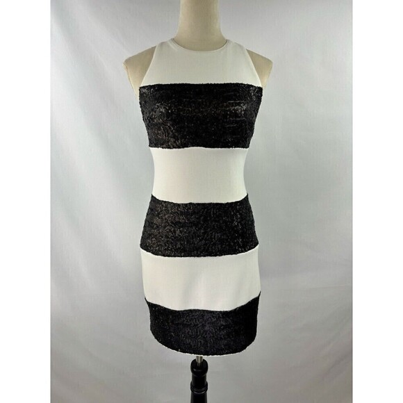 Bailey 44 Do The Hustle Dress White Black Small Stripe Sequins Sleeveless Sheath - Picture 13 of 13